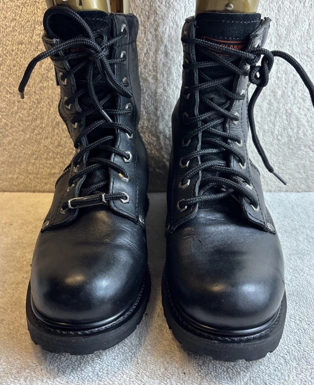 Harley Davidson Women's Black Leather 82041 Exposed Zip Kiltie Logger Boots 9.5